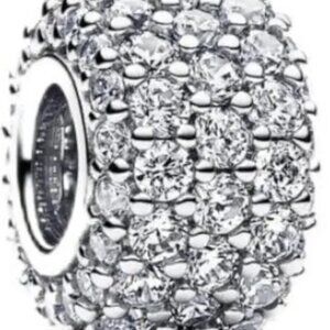 Sparkling Pave Triple -Row Charm S925 Sterling Silver Charm For Pandora Bracelet